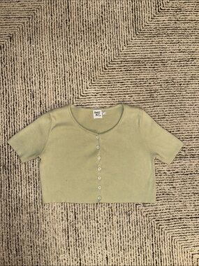 Princess Polly Sage Green Button-Front Crop Top